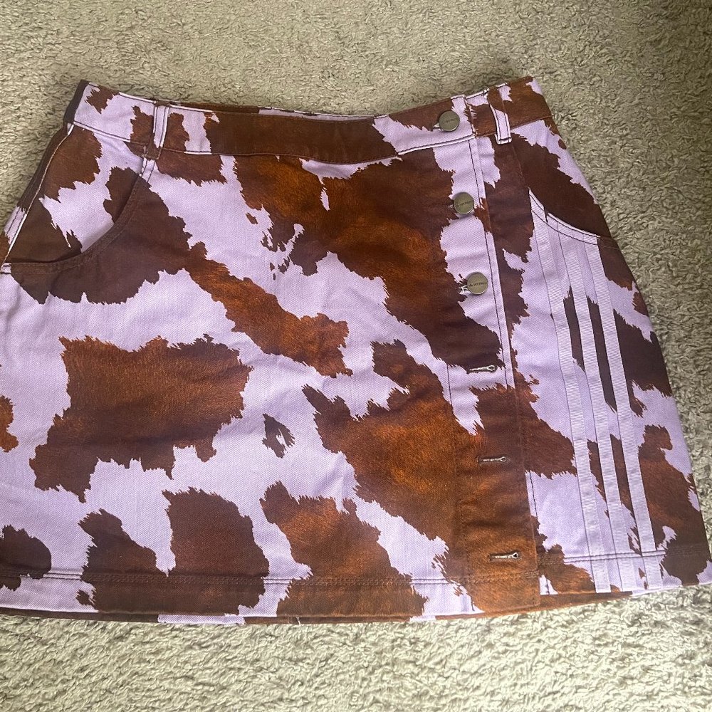 Ivy Park x Adidas Rodeo Denim Cow Print Skirt Purple Glow Size Large